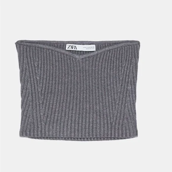 Zara Stone Grey Knit Tube Corset Bustier Crop Sweetheart Top Minimal Size S NWT - Picture 11 of 16